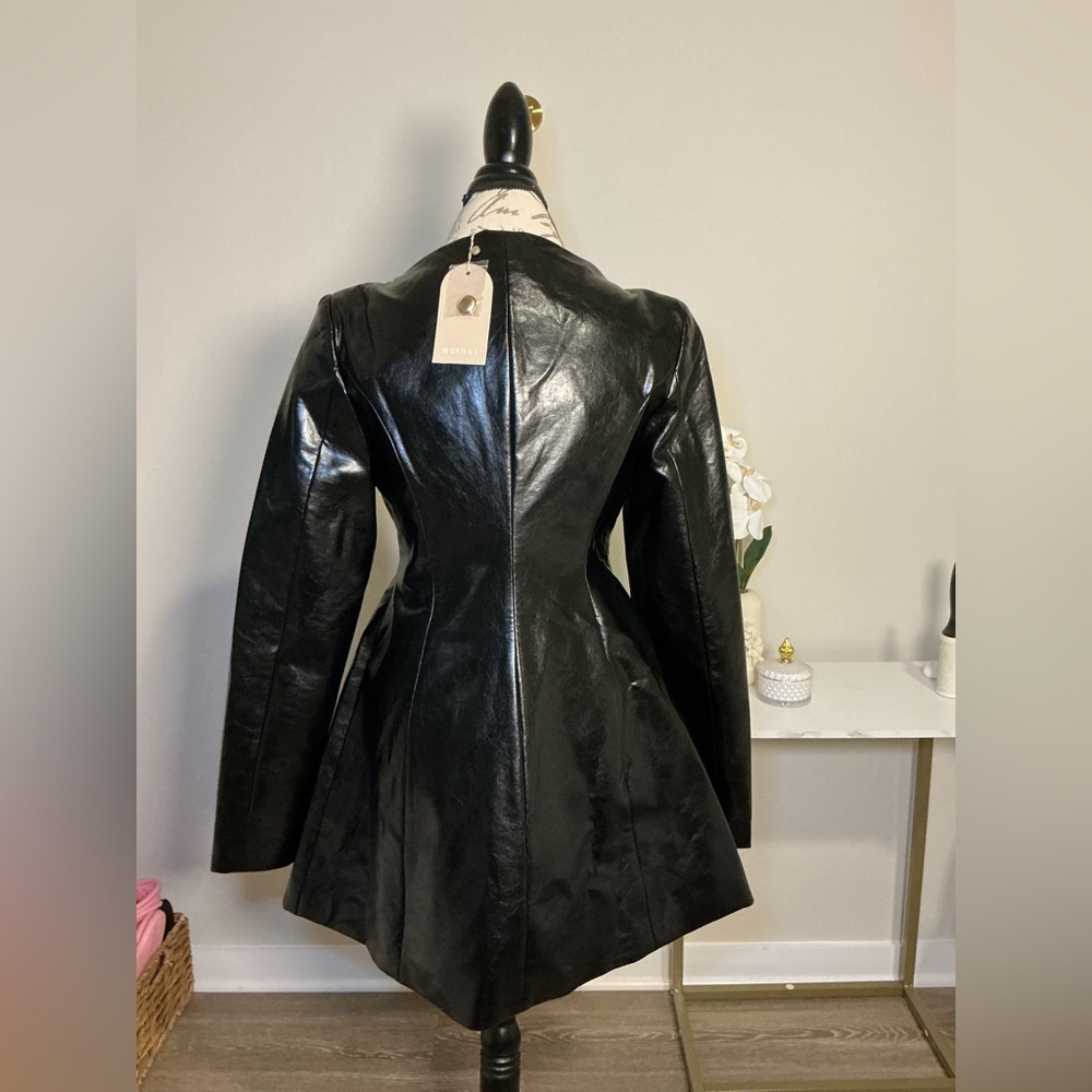 Meshki Black Leather Button-Up Women's dress - Picture 5 of 10
